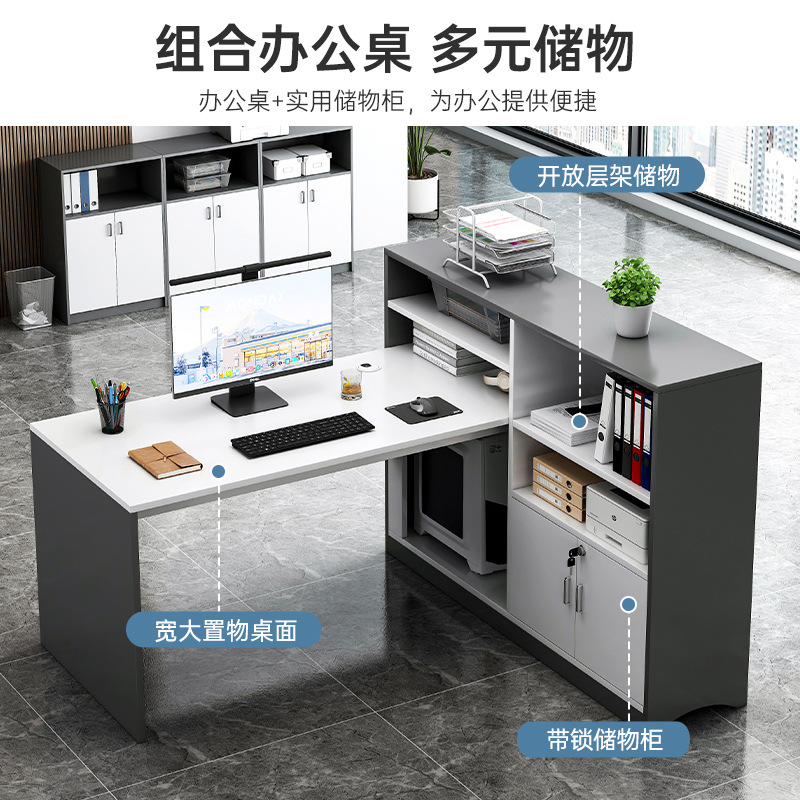 KW01 Stijl Bureau - 2-Luxe moderne werkplek voor 4 personen met opbergkast, combinatiebureau voor kantoormeubilair voor personeel